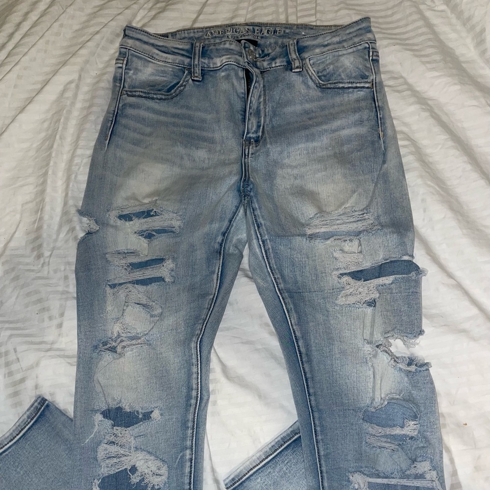 comfort stretch waistband black wide leg jeans with rips